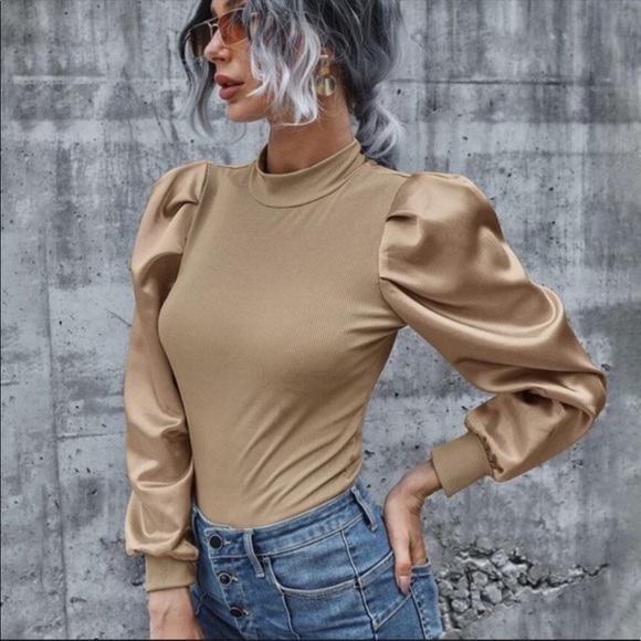 Ribbed Long Sleeve Puff Top- PINK - Picture 9 of 13